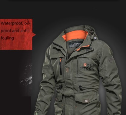 Men's Mid-length Plus Fleece Waterproof And Oil-proof Outdoor Hooded Jacket-Unitsen