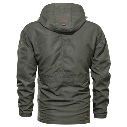 Men's Mid-length Plus Fleece Waterproof And Oil-proof Outdoor Hooded Jacket-Unitsen
