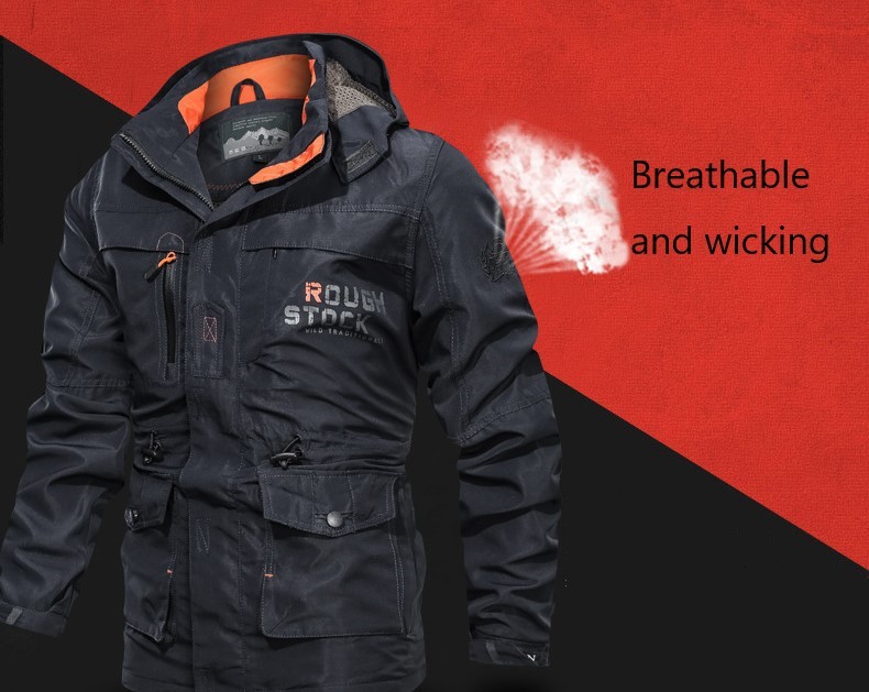 Men's Mid-length Plus Fleece Waterproof And Oil-proof Outdoor Hooded Jacket-Unitsen