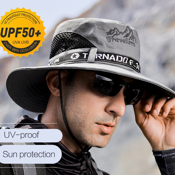 UPF 50+ Summer Hats Men Sun Protector UV-proof Breathable Bucket Hat Large Wide Brim Hiking Outdoor Fishing Beach Cap-Unitsen