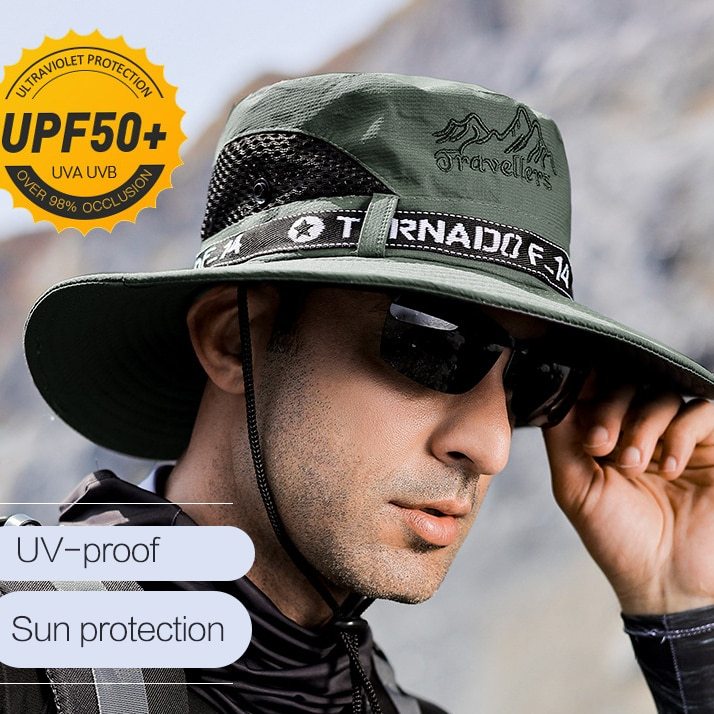 UPF 50+ Summer Hats Men Sun Protector UV-proof Breathable Bucket Hat Large Wide Brim Hiking Outdoor Fishing Beach Cap-Unitsen