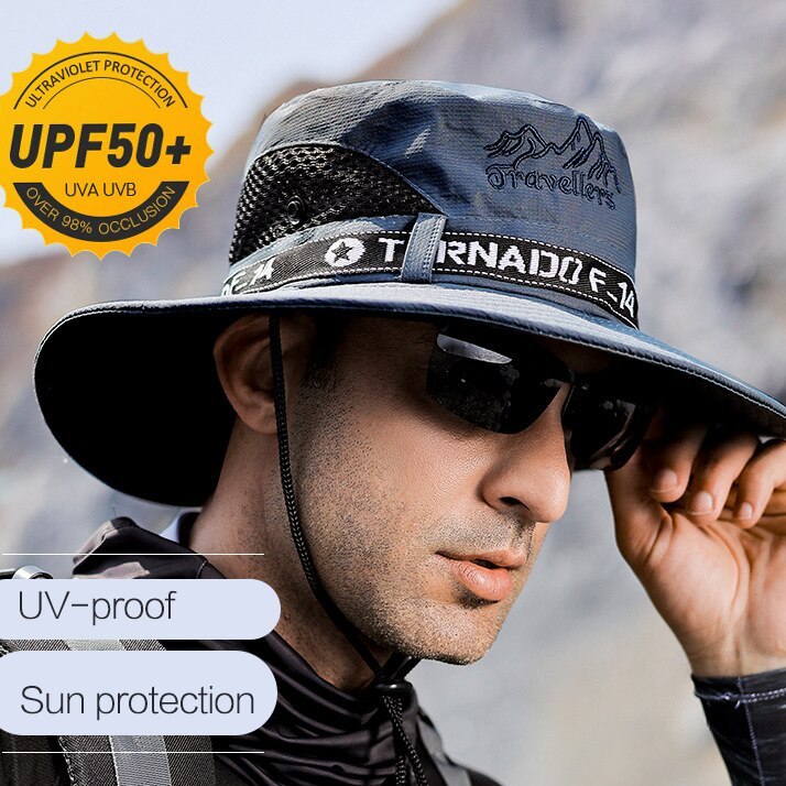 UPF 50+ Summer Hats Men Sun Protector UV-proof Breathable Bucket Hat Large Wide Brim Hiking Outdoor Fishing Beach Cap-Unitsen