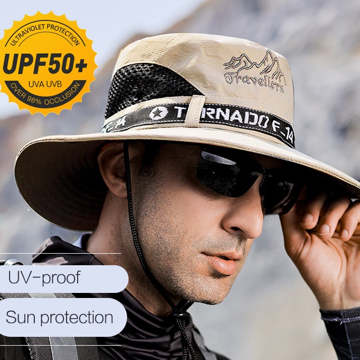 UPF 50+ Summer Hats Men Sun Protector UV-proof Breathable Bucket Hat Large Wide Brim Hiking Outdoor Fishing Beach Cap-Unitsen