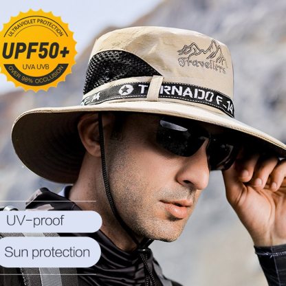 UPF 50+ Summer Hats Men Sun Protector UV-proof Breathable Bucket Hat Large Wide Brim Hiking Outdoor Fishing Beach Cap-Unitsen