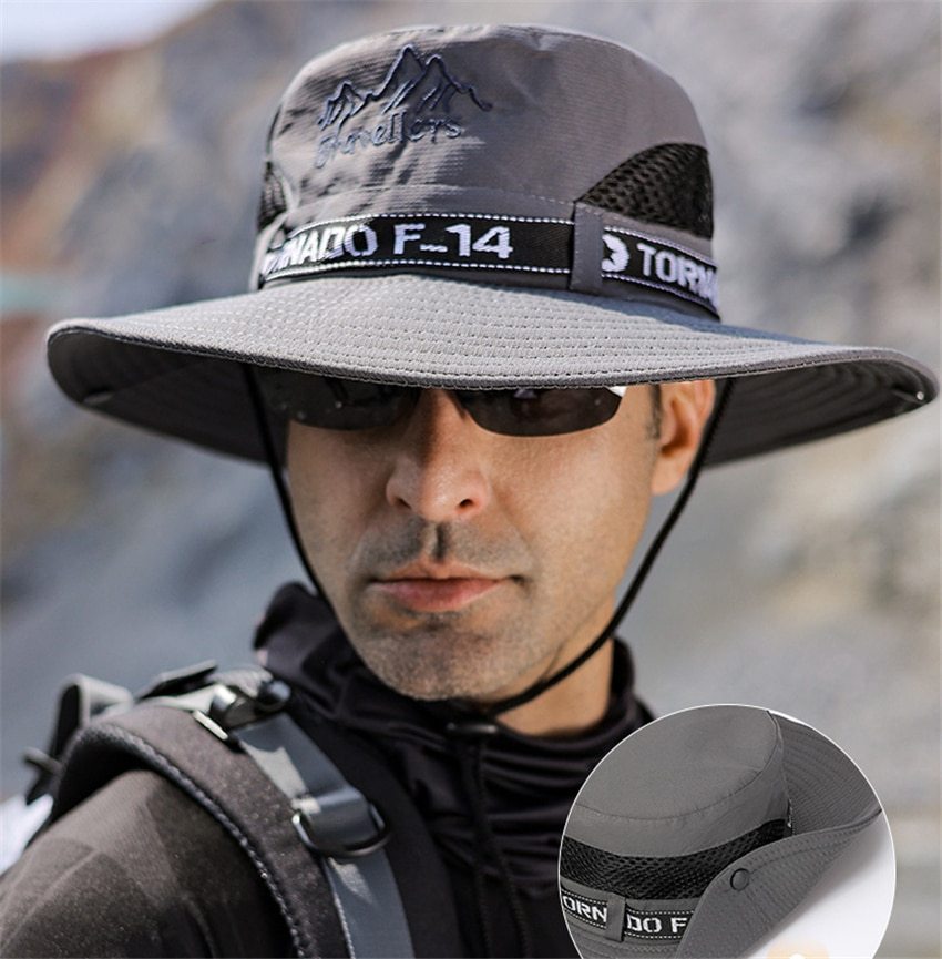 UPF 50+ Summer Hats Men Sun Protector UV-proof Breathable Bucket Hat Large Wide Brim Hiking Outdoor Fishing Beach Cap-Unitsen