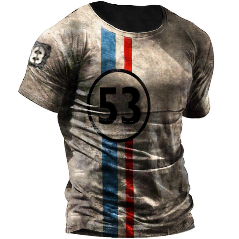 Mens Vintage Racing Stripes Retro T-Shirt Herbie 53-Unitsen