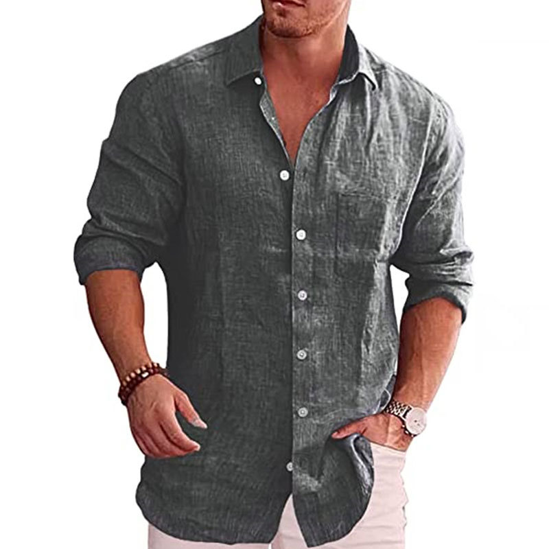 Men's Casual Loose Solid Color Casual Long Sleeve Shirt-Unitsen