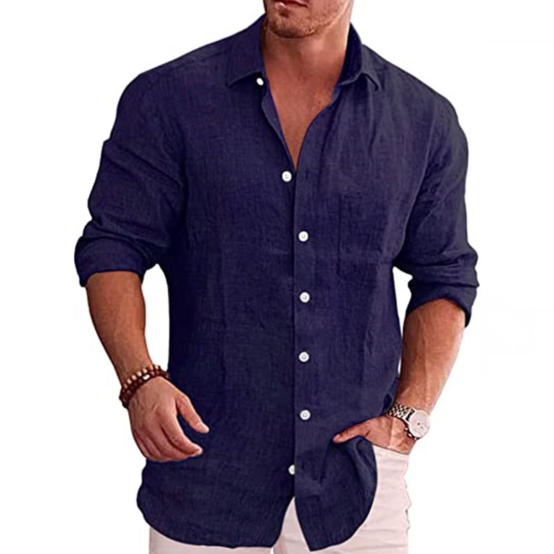 Men's Casual Loose Solid Color Casual Long Sleeve Shirt-Unitsen