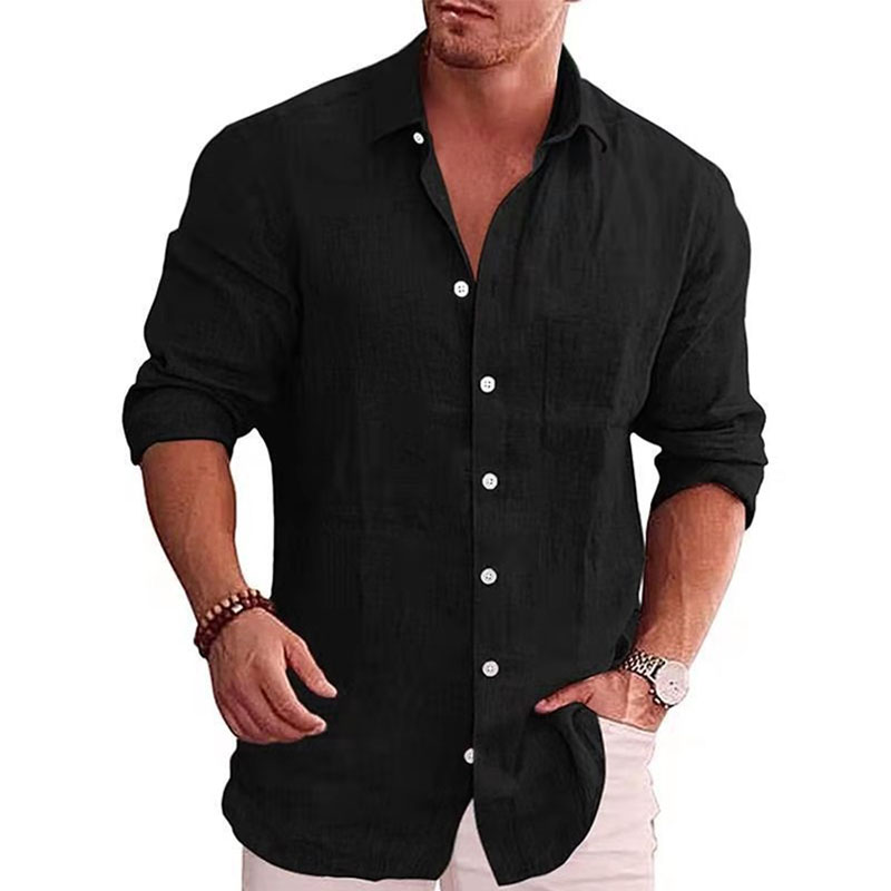 Men's Casual Loose Solid Color Casual Long Sleeve Shirt-Unitsen