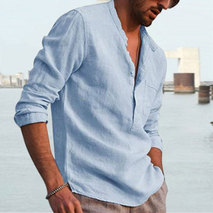 Men's Shirt Linen Shirt Maroon Shirt Solid Color V Neck White Black Gray Wine Army Green Long Sleeve Daily Vacation Tee-Unitsen