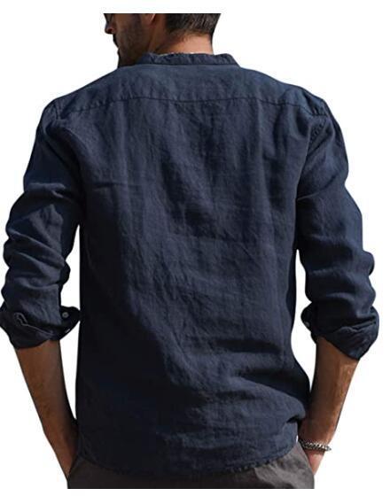 Men's Shirt Linen Shirt Maroon Shirt Solid Color V Neck White Black Gray Wine Army Green Long Sleeve Daily Vacation Tee-Unitsen