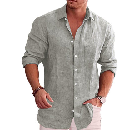 Men's Casual Loose Solid Color Casual Long Sleeve Shirt-Unitsen