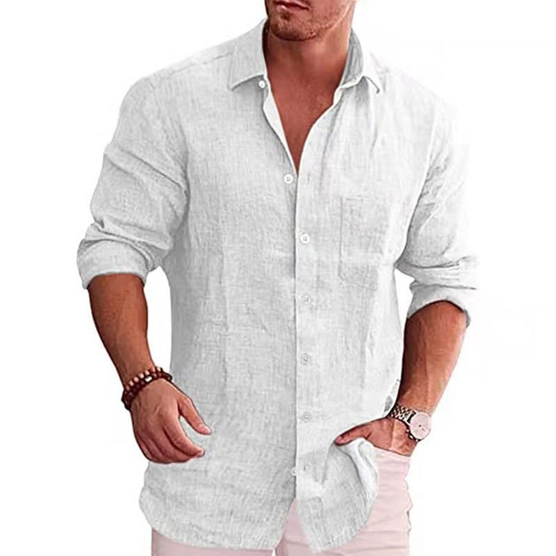 Men's Casual Loose Solid Color Casual Long Sleeve Shirt-Unitsen