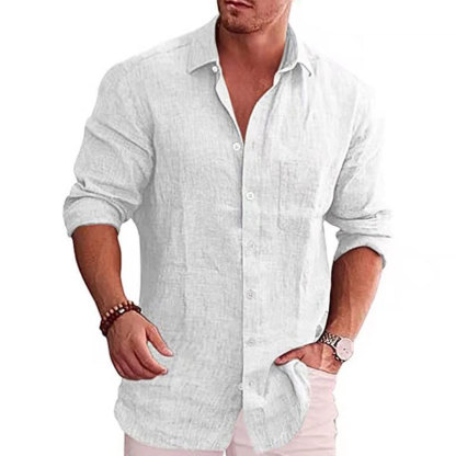 Men's Casual Loose Solid Color Casual Long Sleeve Shirt-Unitsen