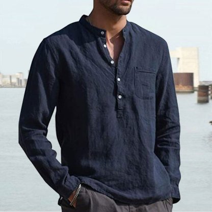 Men's Shirt Linen Shirt Maroon Shirt Solid Color V Neck White Black Gray Wine Army Green Long Sleeve Daily Vacation Tee-Unitsen