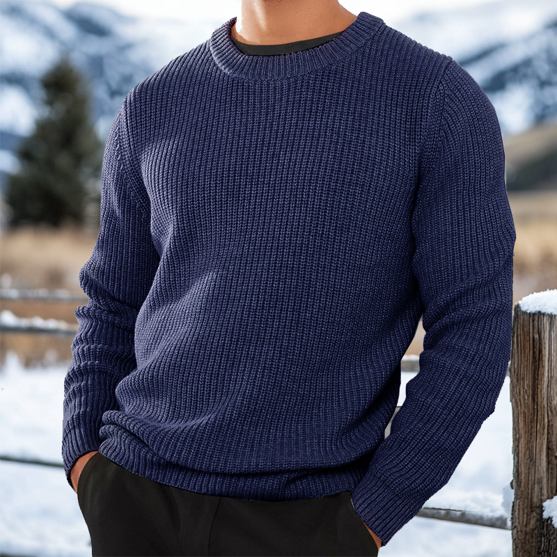 Men's Retro Western Style Knitted Sweater Crew Neck Pullover-Unitsen