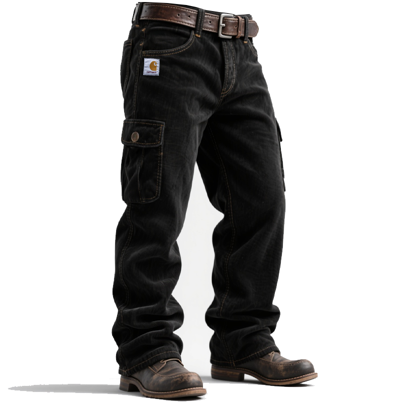 Men's Vintage Label Corduroy Workwear Cargo Pants-Unitsen