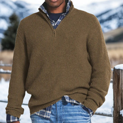 Men's Retro Quarter Zip Collar Western Style Knitted Sweater Pullover-Unitsen