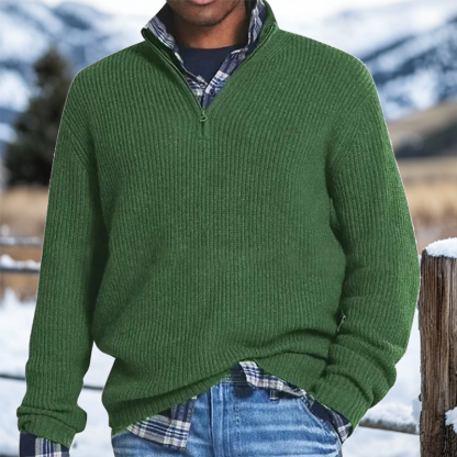 Men's Retro Quarter Zip Collar Western Style Knitted Sweater Pullover-Unitsen
