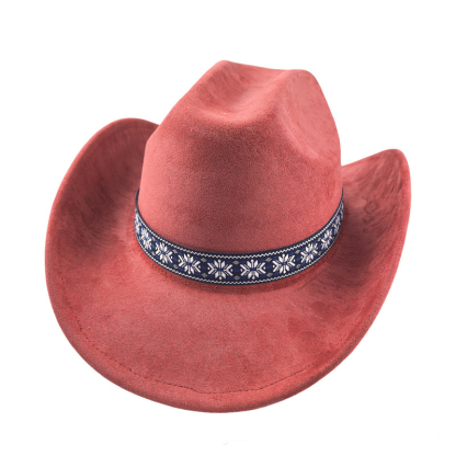 Suede Stylish Western Cowboy Hat With Embroidered Band-Unitsen