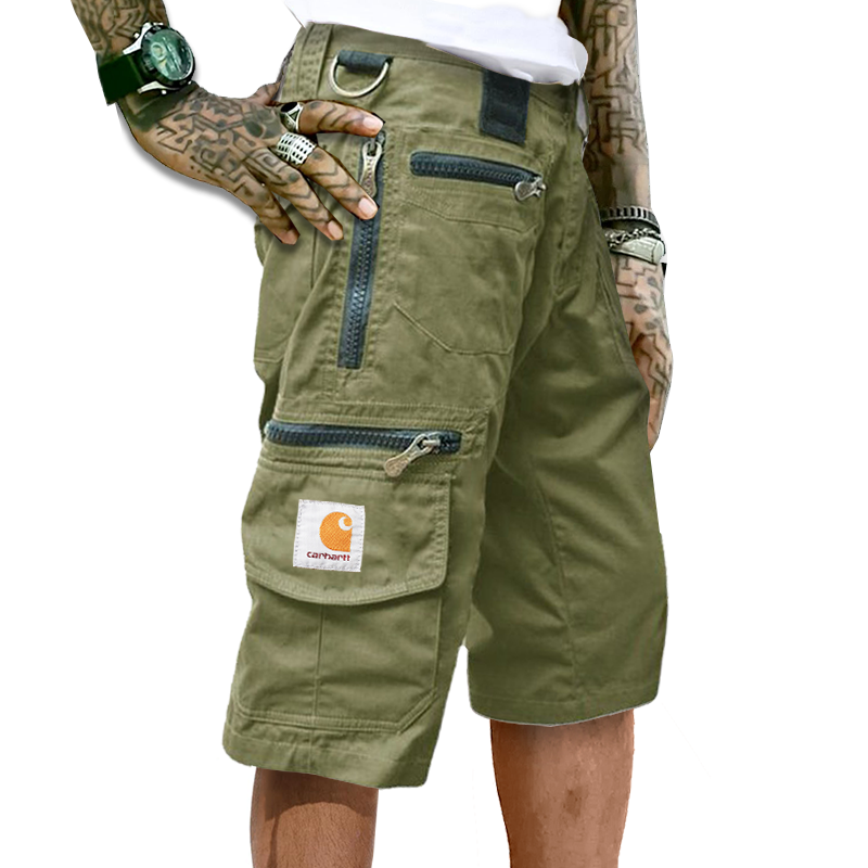Men's Vintage Multi-Pocket Zipper Utility Cargo Shorts-Unitsen