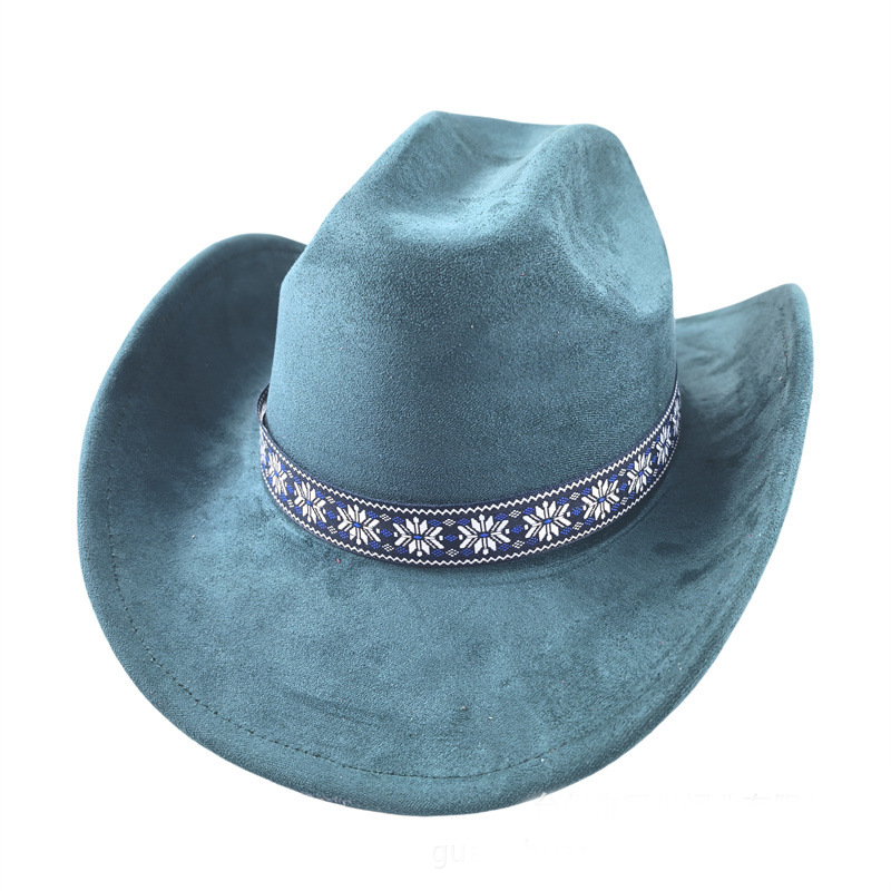 Suede Stylish Western Cowboy Hat With Embroidered Band-Unitsen