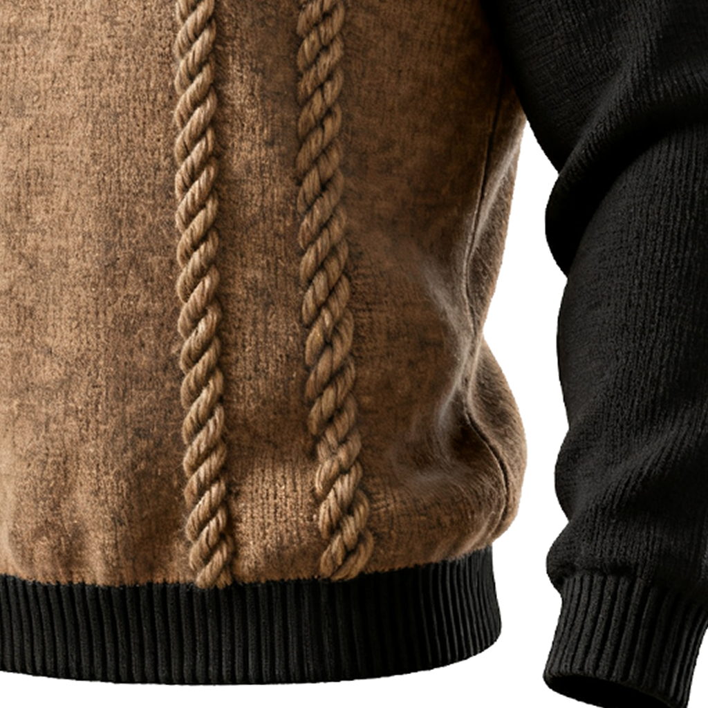 Men's Brown And Black Colorblock Cable Knit Half-Zip Sweater-Unitsen