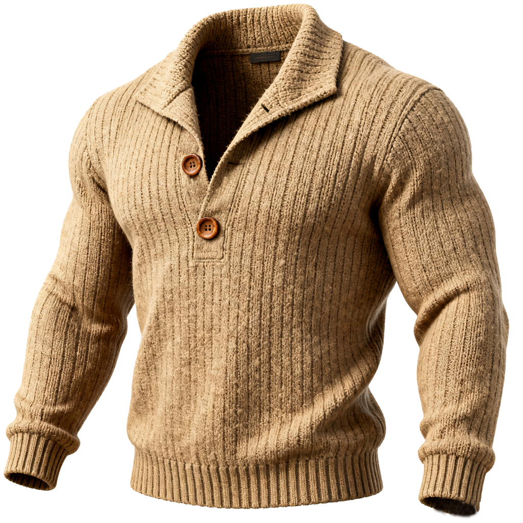 Men's Classic Stockinette Beige Knitted Button-Up Sweater-Unitsen