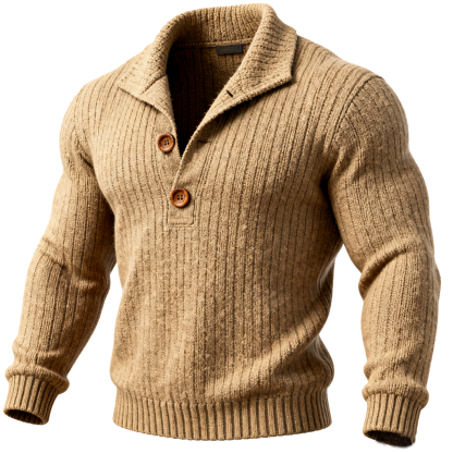 Men's Classic Stockinette Beige Knitted Button-Up Sweater-Unitsen