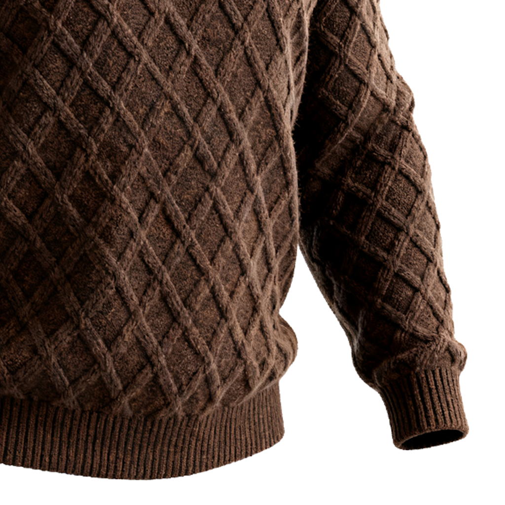 Men's Brown Cable Knit Half-Zip Sweater-Unitsen