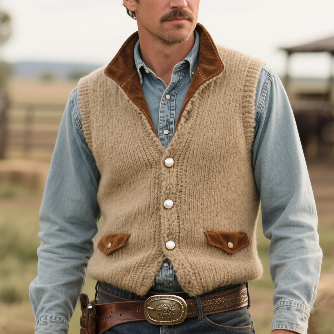 Men's Vintage Western Rustic Elegance Knitted Sweater Vest-Unitsen