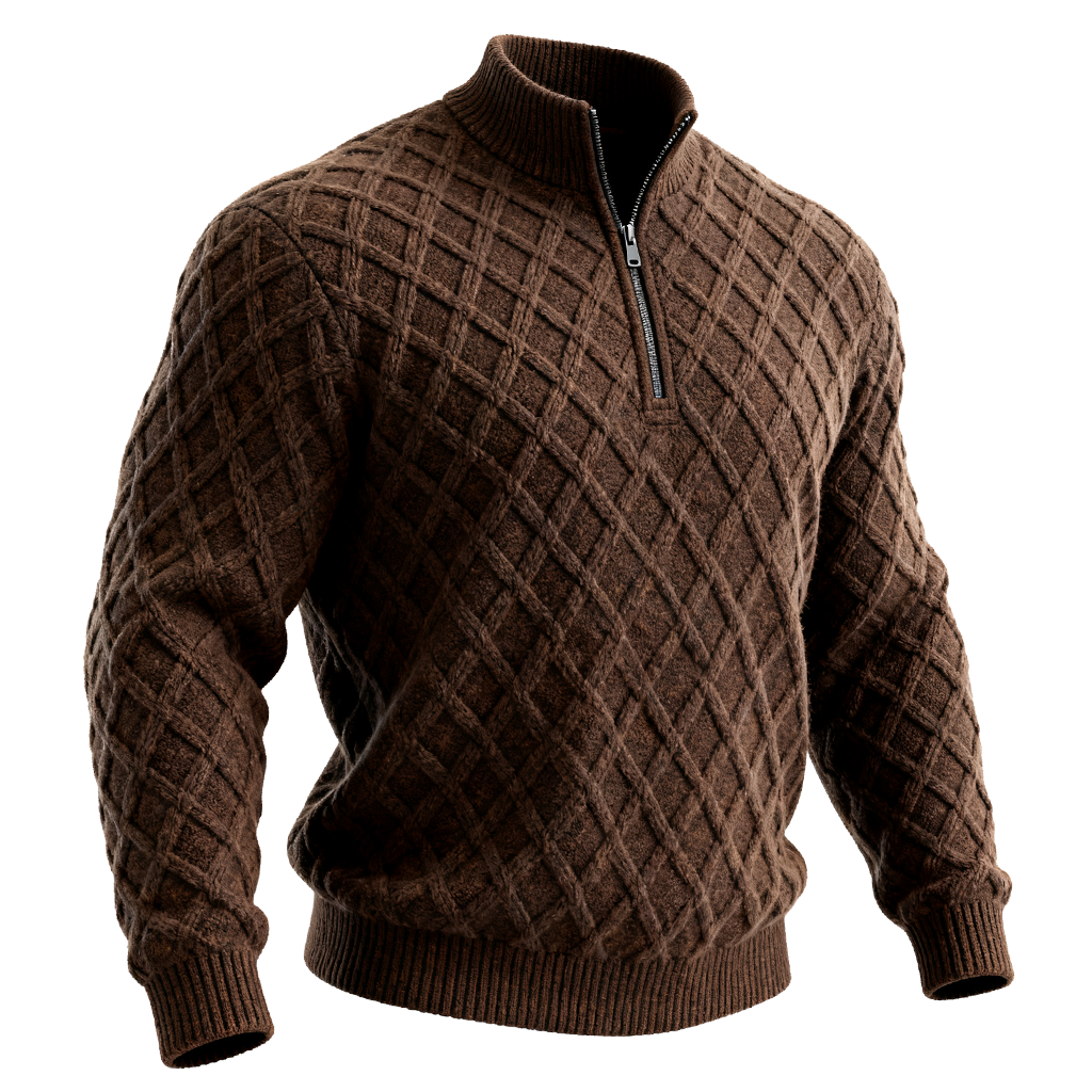 Men's Brown Cable Knit Half-Zip Sweater-Unitsen
