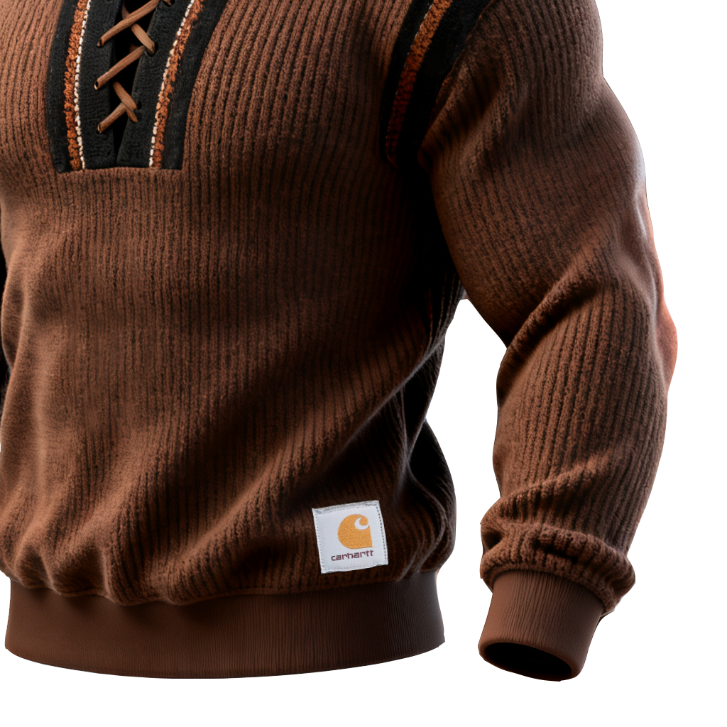 Men's Ethnic Webbing Colorblock Lace-Up Corduroy Sweatshirt-Unitsen