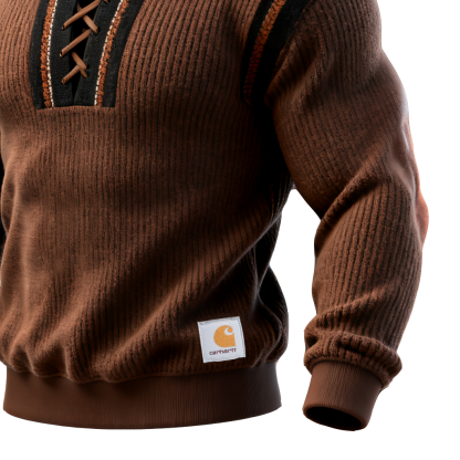 Men's Ethnic Webbing Colorblock Lace-Up Corduroy Sweatshirt-Unitsen