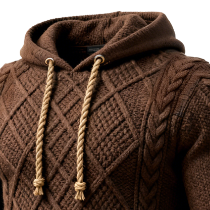 Men's Cable Knit Hooded Sweater Brown-Unitsen