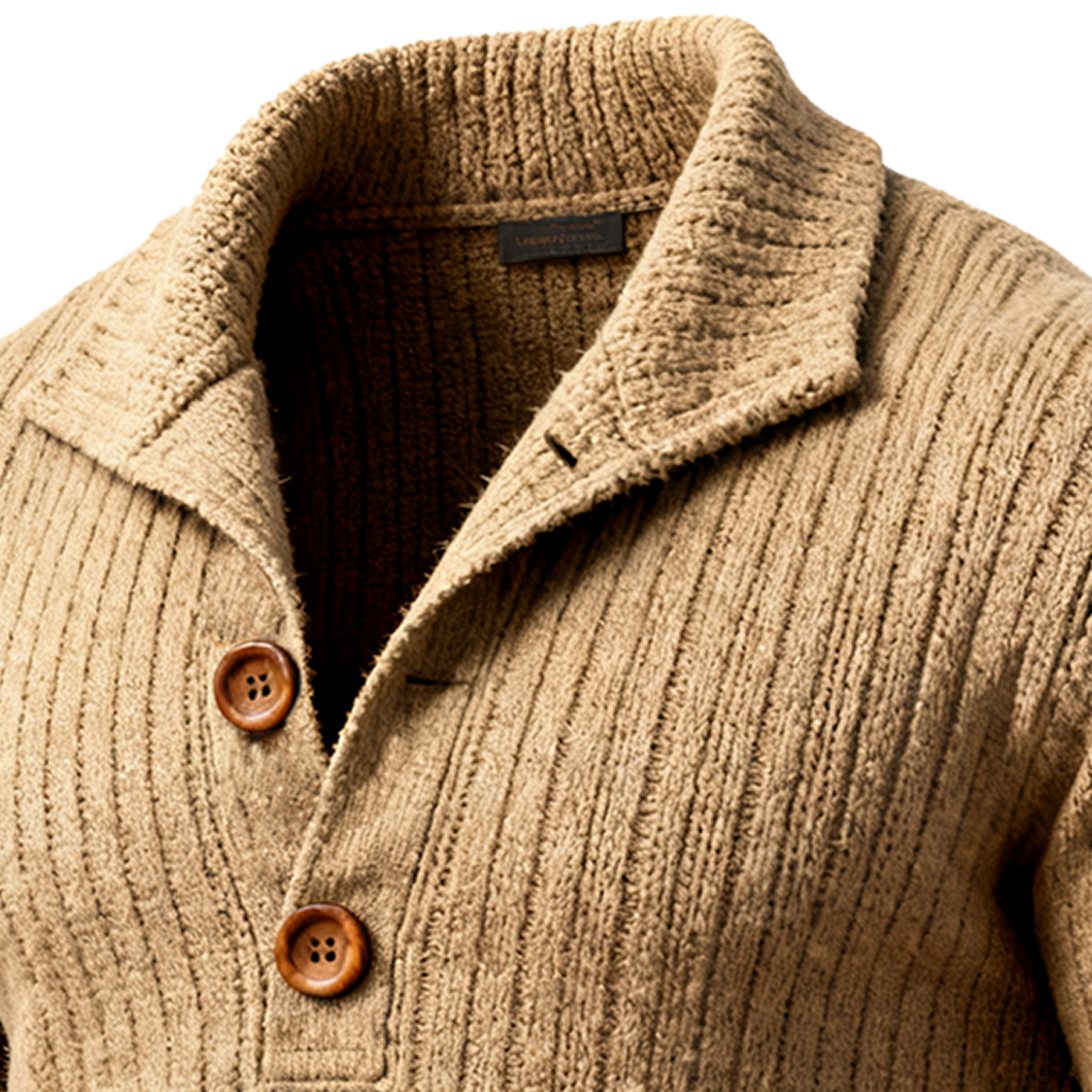 Men's Classic Stockinette Beige Knitted Button-Up Sweater-Unitsen