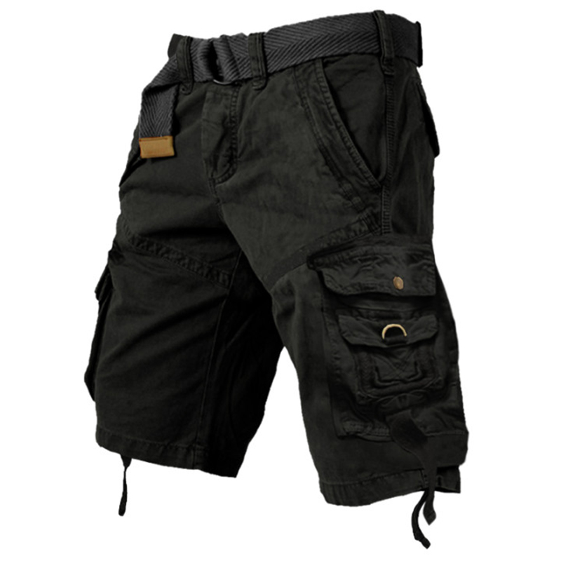 Men's Vintage Multi-pocket Drawstring Cotton Cargo Shorts-Unitsen