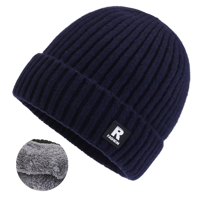 1pc Men's Korean Style Warm Knitted Hat Fleece Lined Beanie Winter Cap Hat-Unitsen