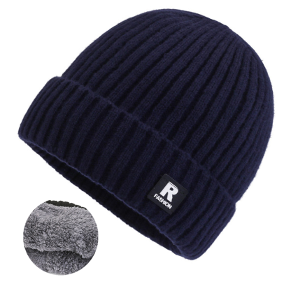 1pc Men's Korean Style Warm Knitted Hat Fleece Lined Beanie Winter Cap Hat-Unitsen