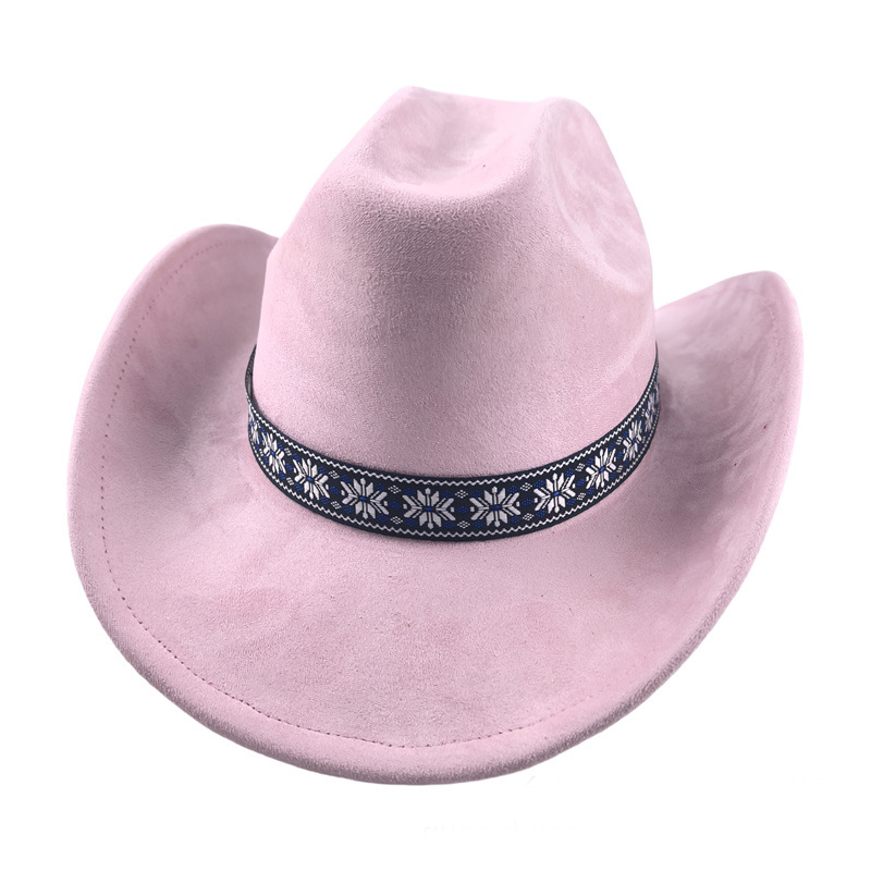 Suede Stylish Western Cowboy Hat With Embroidered Band-Unitsen