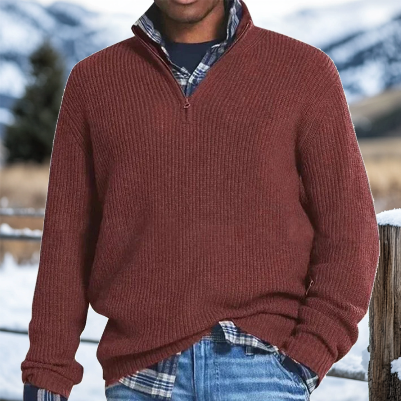 Men's Retro Quarter Zip Collar Western Style Knitted Sweater Pullover-Unitsen