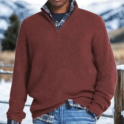Men's Retro Quarter Zip Collar Western Style Knitted Sweater Pullover-Unitsen