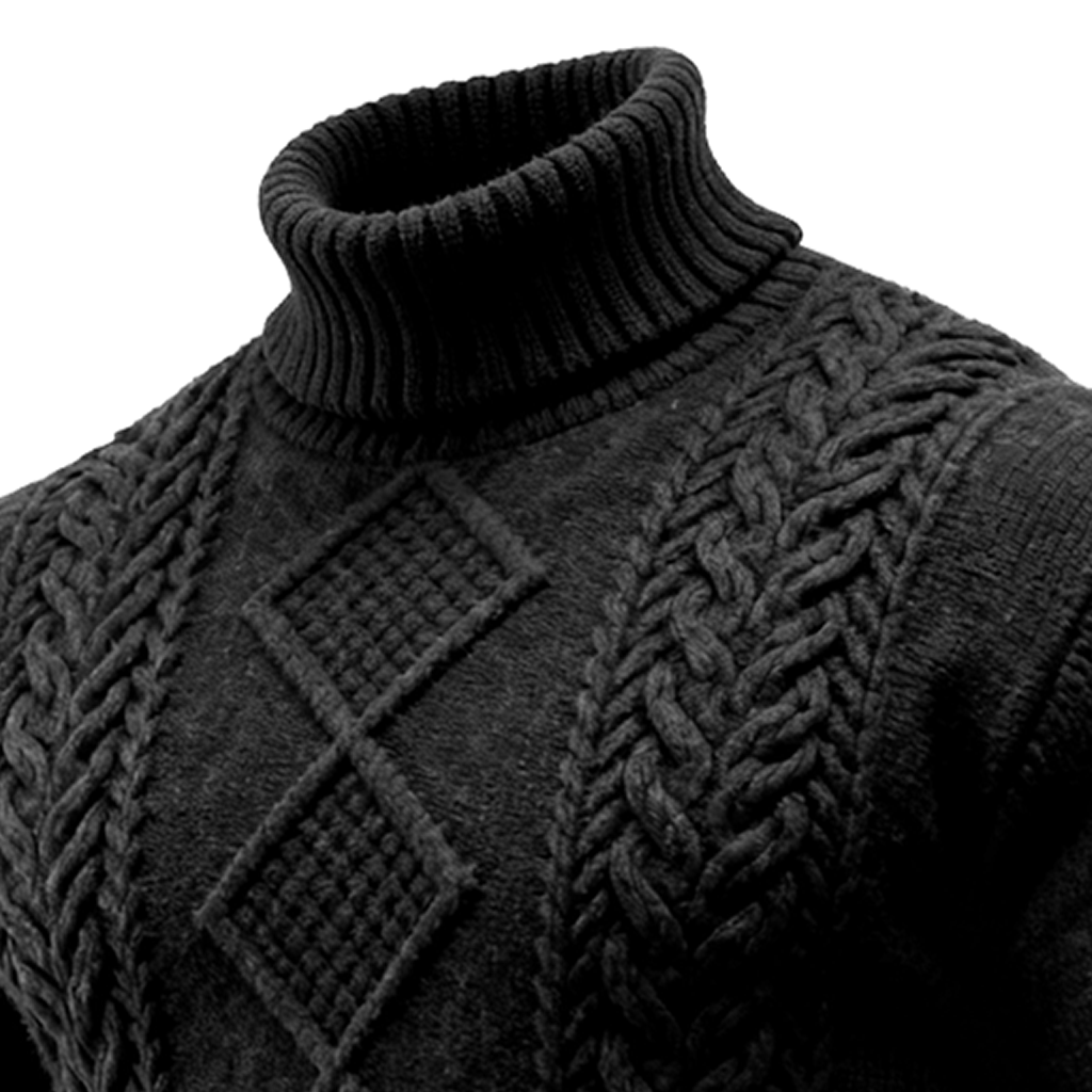 Men's Country Classic Cable Knit Turtleneck Sweater Black-Unitsen