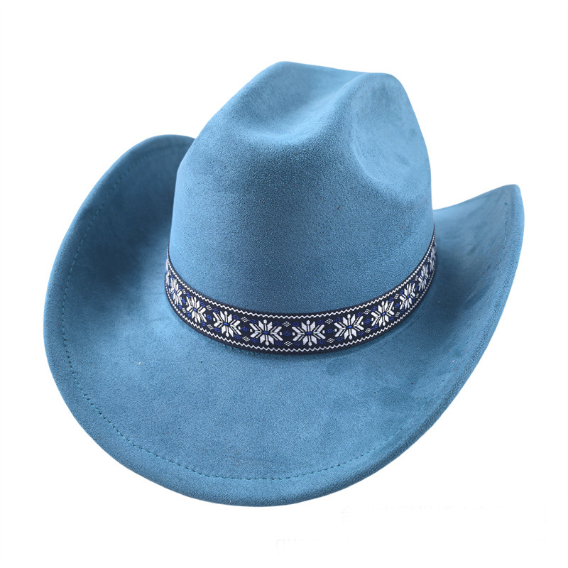Suede Stylish Western Cowboy Hat With Embroidered Band-Unitsen