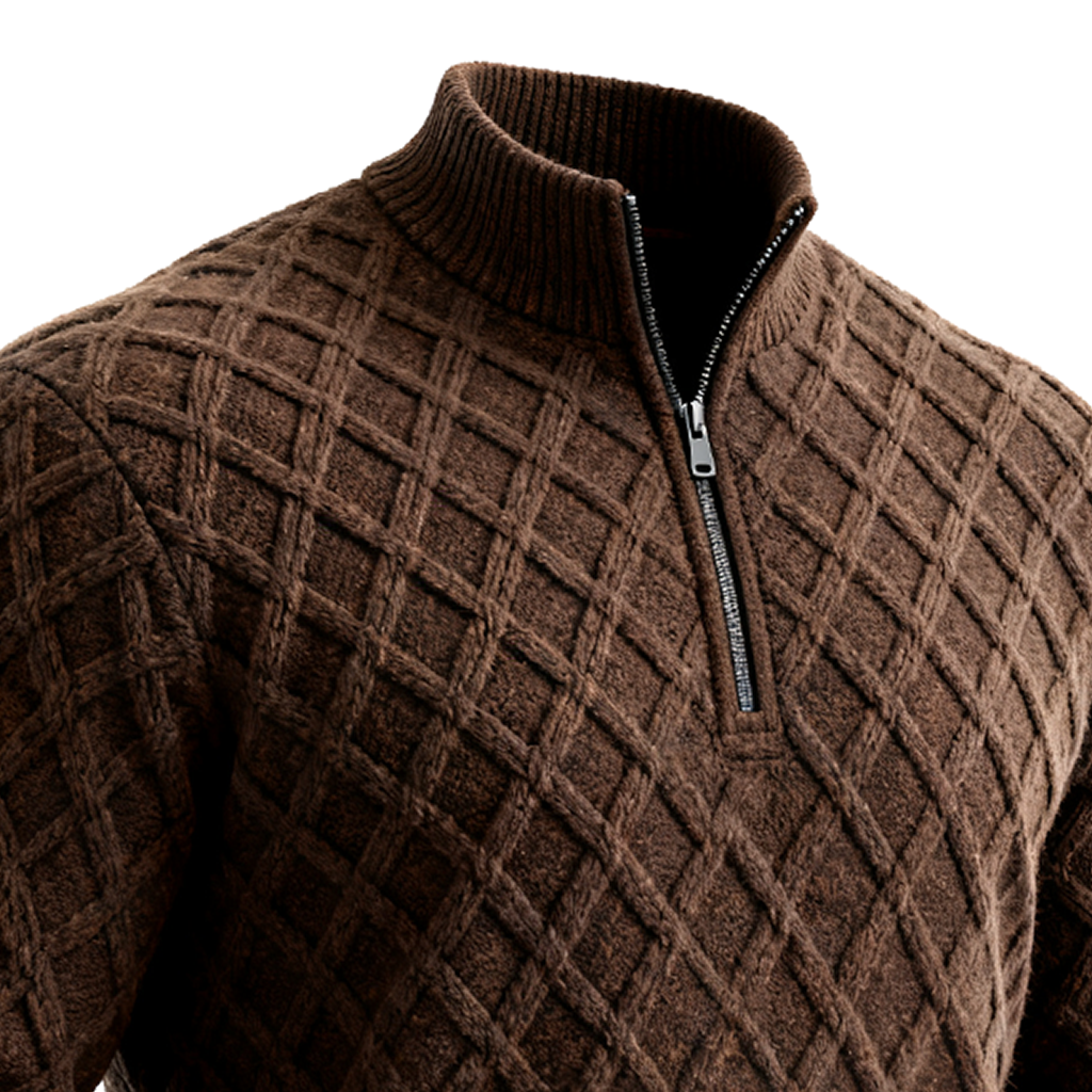Men's Brown Cable Knit Half-Zip Sweater-Unitsen