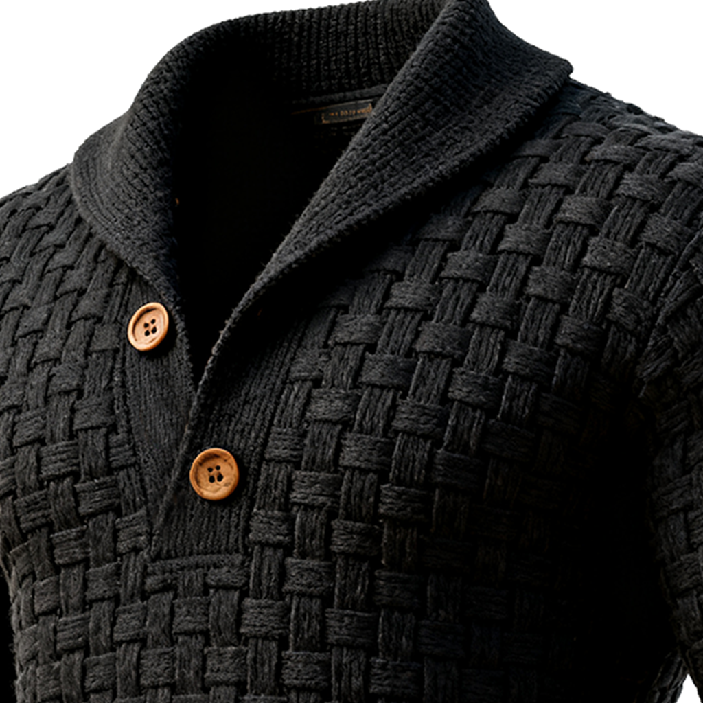 Men's Classic Basketweave Knitted Sweater With Button Closure Black-Unitsen