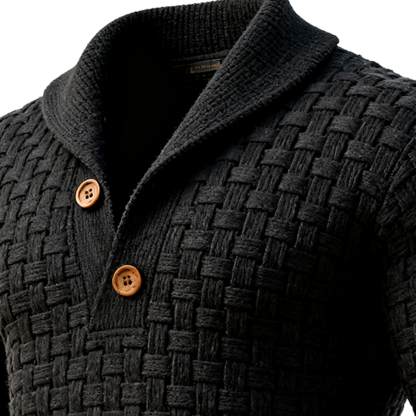 Men's Classic Basketweave Knitted Sweater With Button Closure Black-Unitsen
