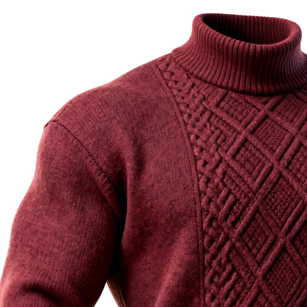 Men's Western Cable Knit Turtleneck Sweater Burgundy-Unitsen