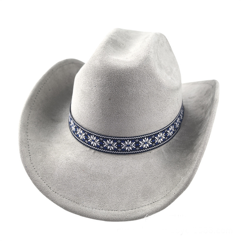 Suede Stylish Western Cowboy Hat With Embroidered Band-Unitsen