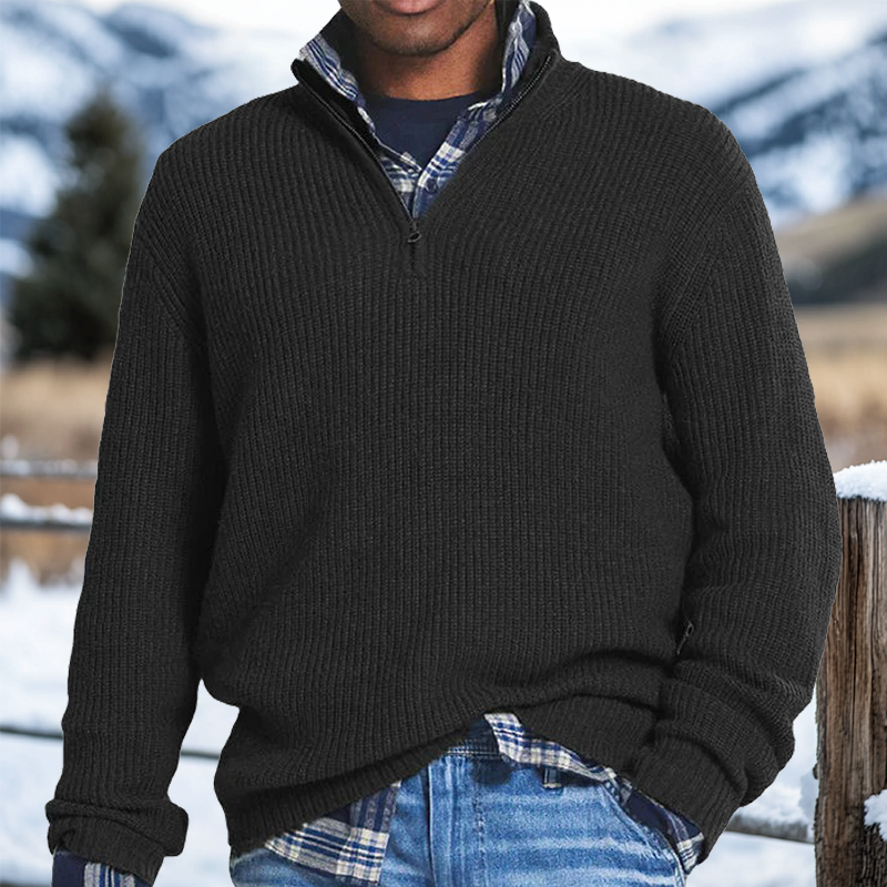 Men's Retro Quarter Zip Collar Western Style Knitted Sweater Pullover-Unitsen